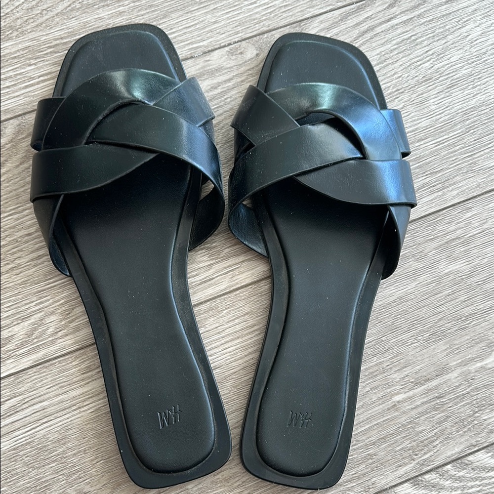 H&M Black Slide Sandals with Criss-Cross Straps